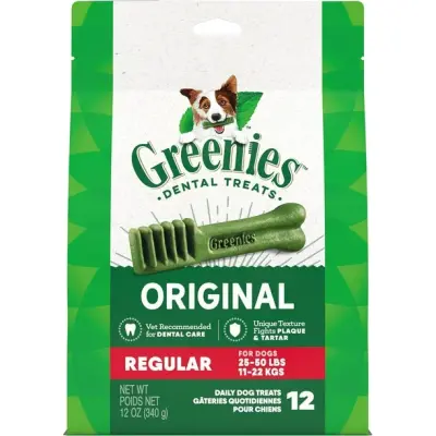 Greenies Original REGULAR Natural Dental Care Dog Treats 1 Pack, 28.33 g, (12 Treats) 12oz.