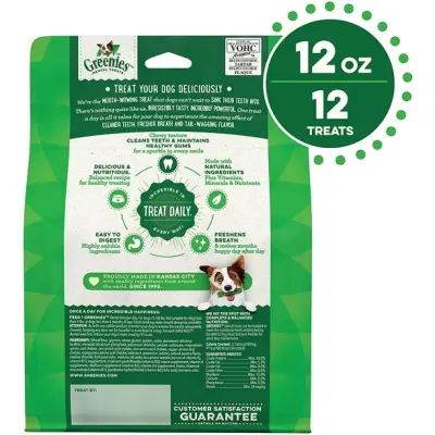 Greenies Original REGULAR Natural Dental Care Dog Treats 1 Pack, 28.33 g, (12 Treats) 12oz.