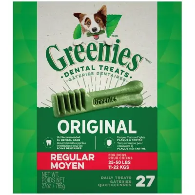 Greenies Original REGULAR Oral Care Natural Dental Adult Dog Treats, 27 Treats