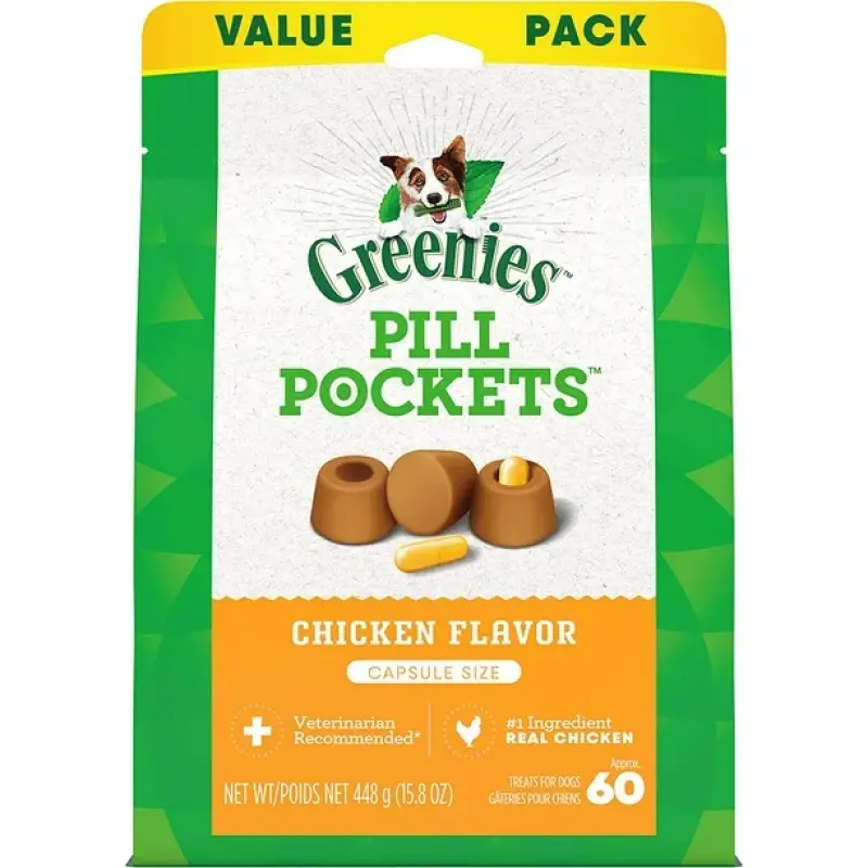 PILL POCKETS Capsule Size Natural Soft Dog Treats Chicken Flavor -(60 Treats) 15.8oz. Pack