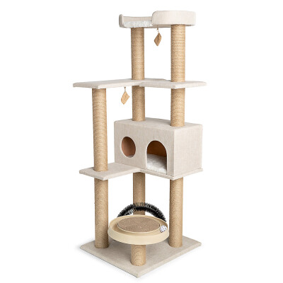 Whisker City® 60-in Playbox, Ball Track with Scratcher Toys Cat Tree, Linen