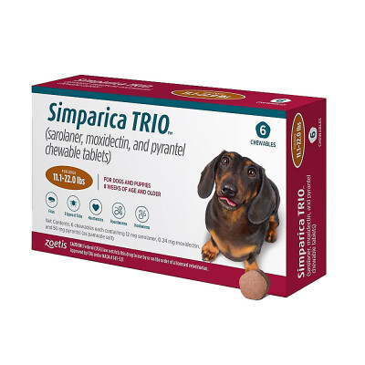Simparica Trio Chewable Tablets for Dogs 11.1-22 lbs Caramel, 6 Month Supply