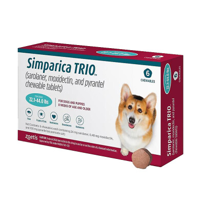 Simparica Trio Chewable Tablets for Dogs 22.1-44 lbs Blue, 6 Month Supply