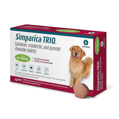 Simparica Trio Chewable Tablets for Dogs 44.1-88 lbs Green, 6 Month Supply